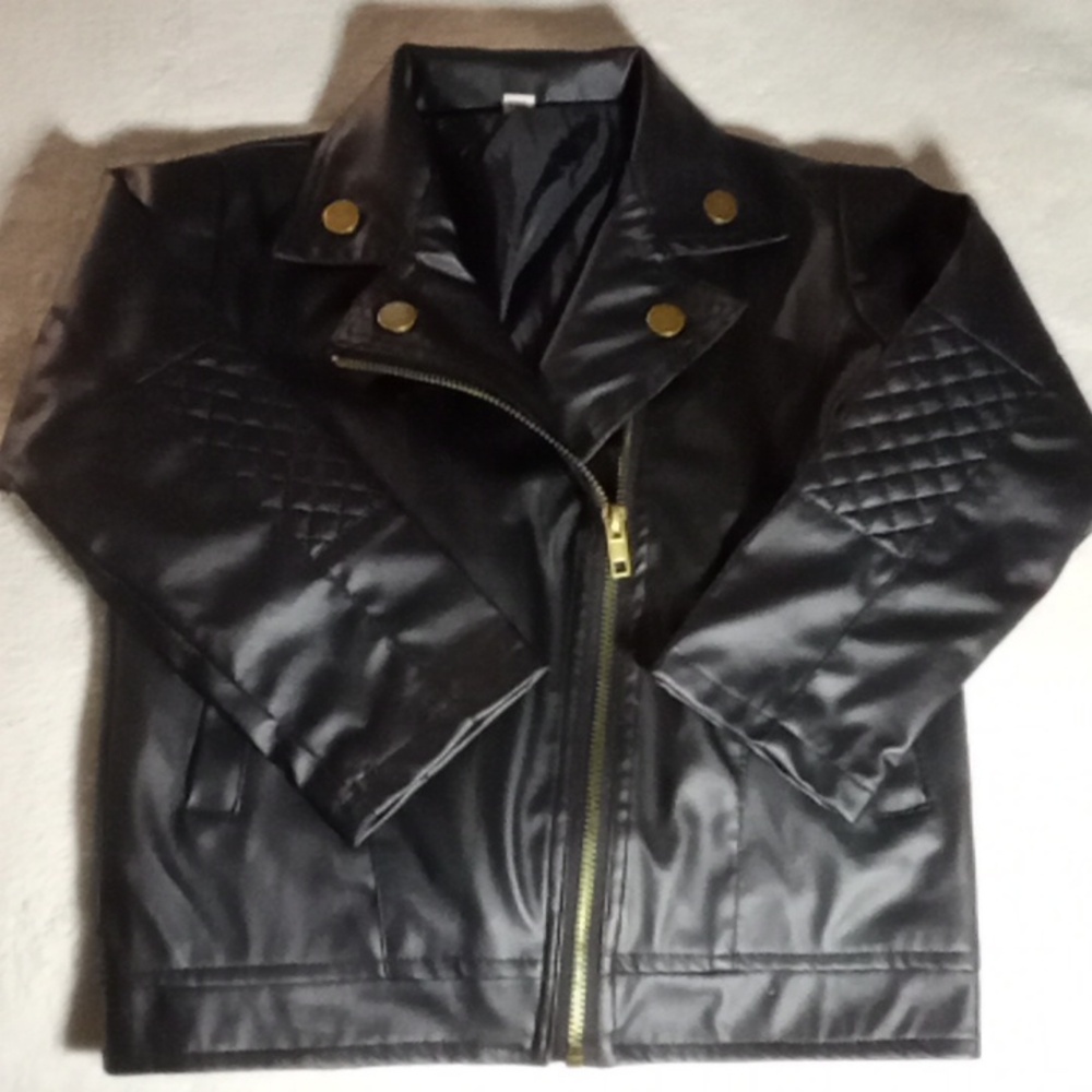 BLACK FAUX LEATHER COOL KIDS JACKET W/ GOLD BUTTONS! SIZE 4T NEW! BOUGIE TOO!